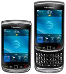 Front view of the BlackBerry Torch 9800 with slider keyboard both closed and open