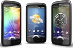 HTC Sensation from three different angles, each with different lockscreen widgets